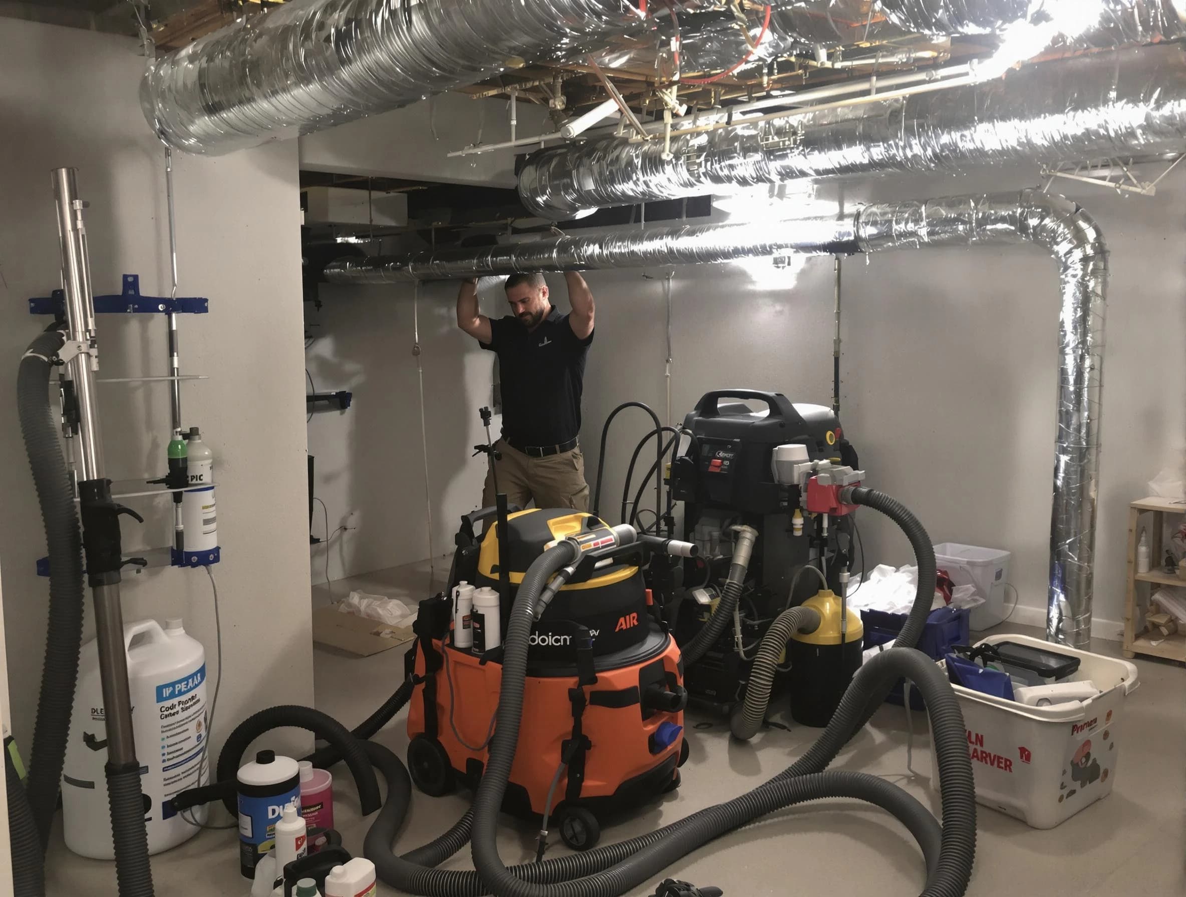 Heron Bay Air Duct Cleaning specialist performing professional mold removal from air ducts using safety equipment in Heron Bay