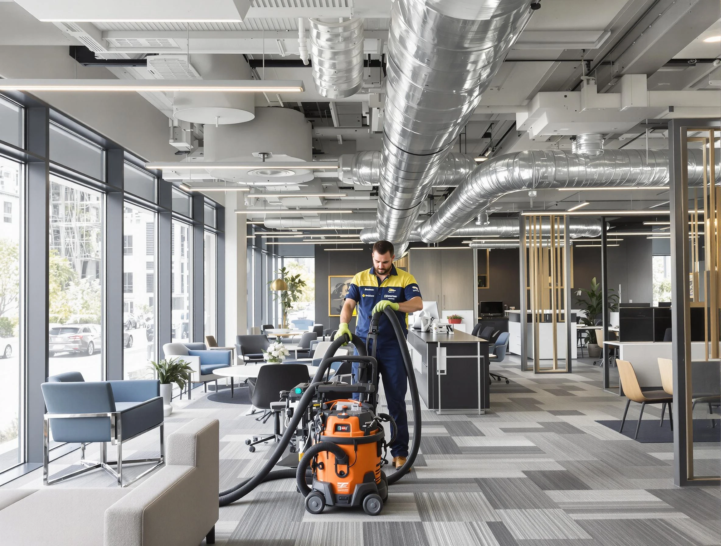 Heron Bay Air Duct Cleaning team performing thorough commercial duct cleaning at a Heron Bay business center