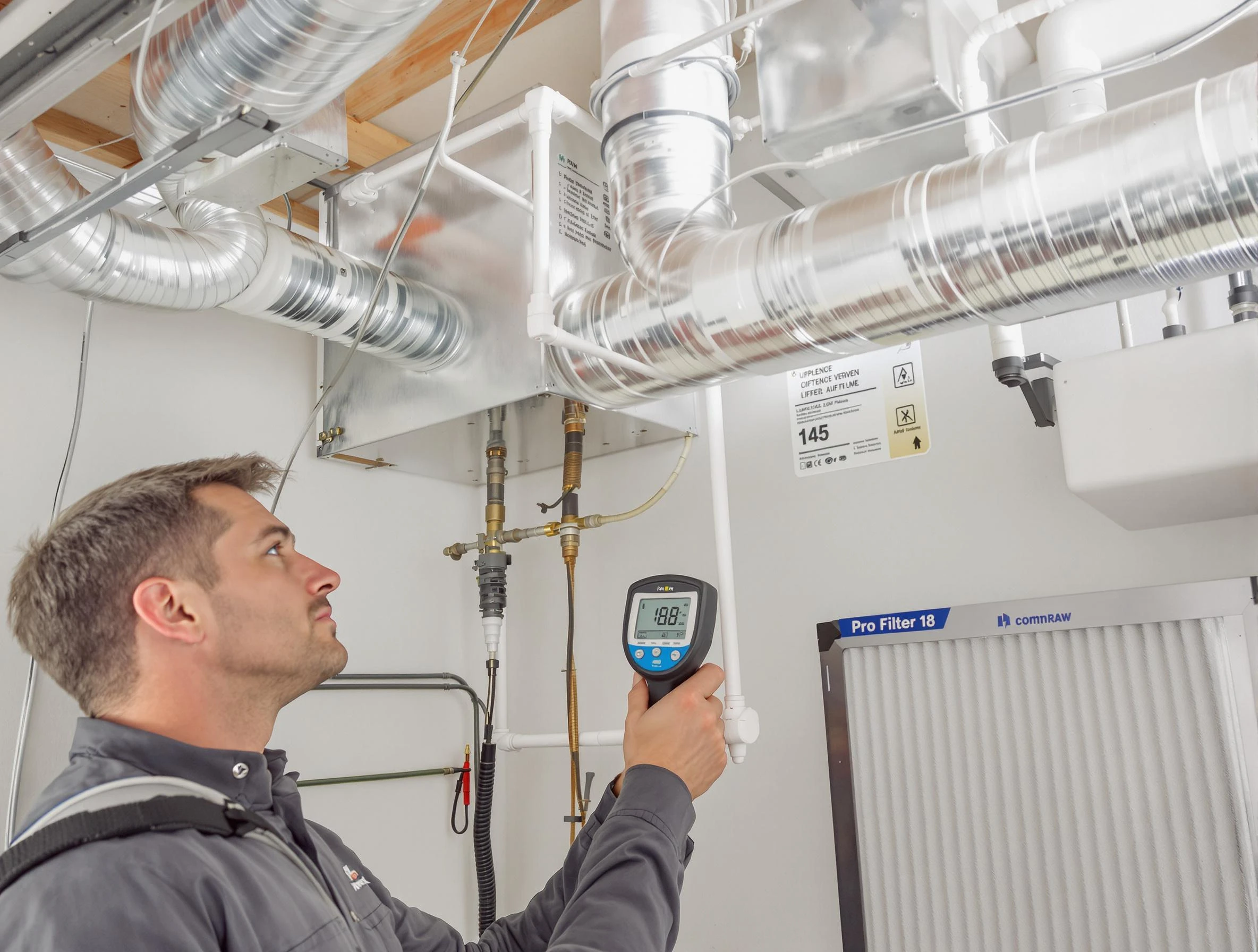 Heron Bay Air Duct Cleaning expert conducting detailed filter system inspection using diagnostic tools in Heron Bay